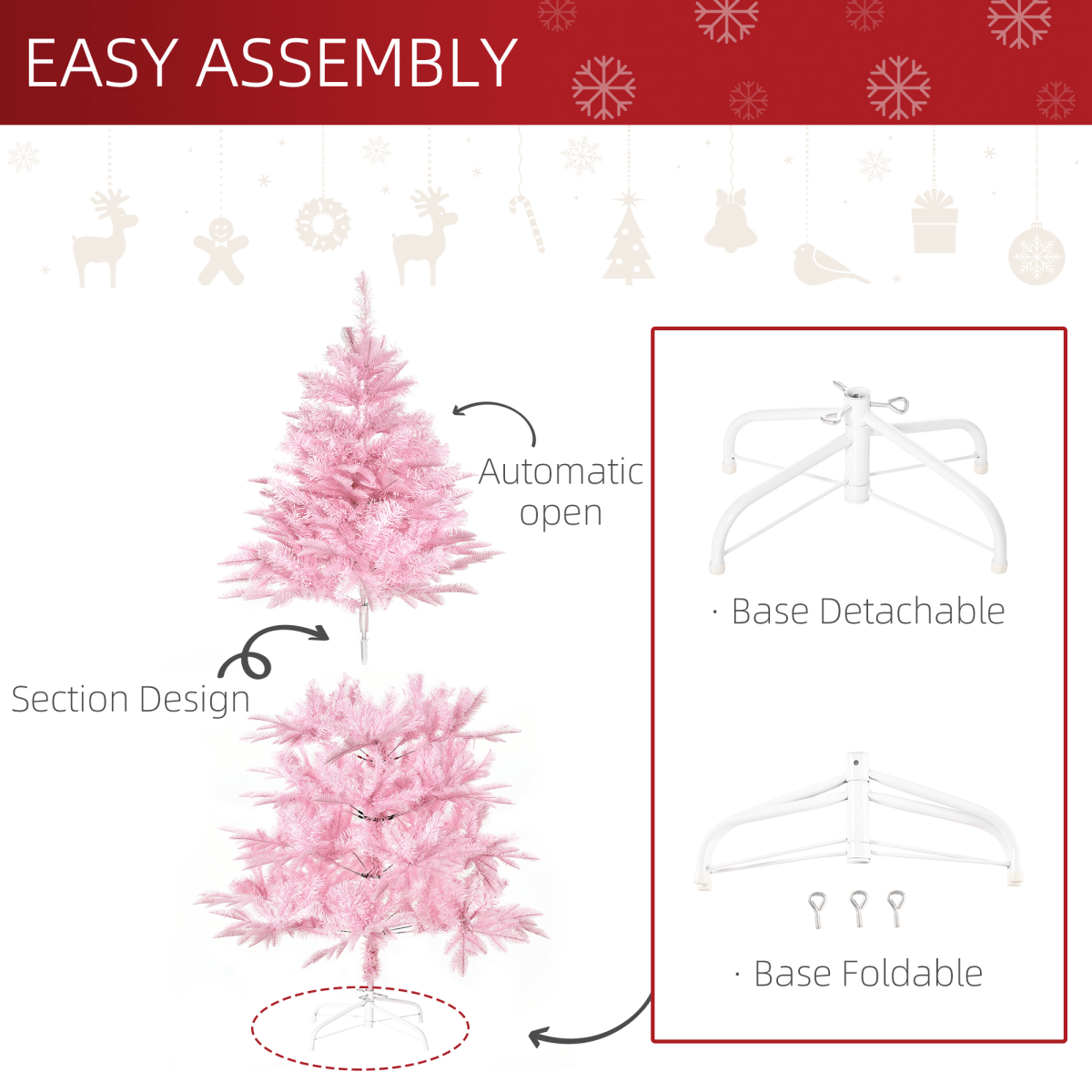 Vibrant 5FT Pink Artificial Christmas Tree - Auto Open for Festive Decor! - plants - express.com