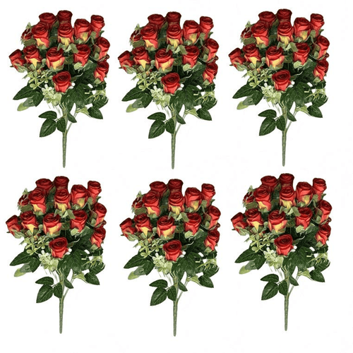 Vibrant 6 - Pack of 52cm Realistic Artificial Red Rose Bunches for Any Decor - plants - express.com