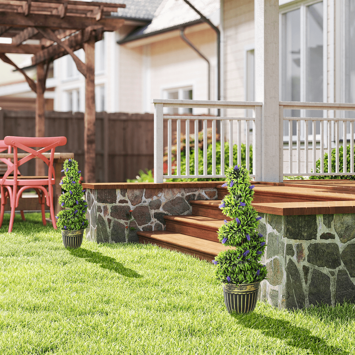 Vibrant HOMCOM 90cm Lavender & Green Spiral Artificial Plant Duo in Chic Pots - plants - express.com