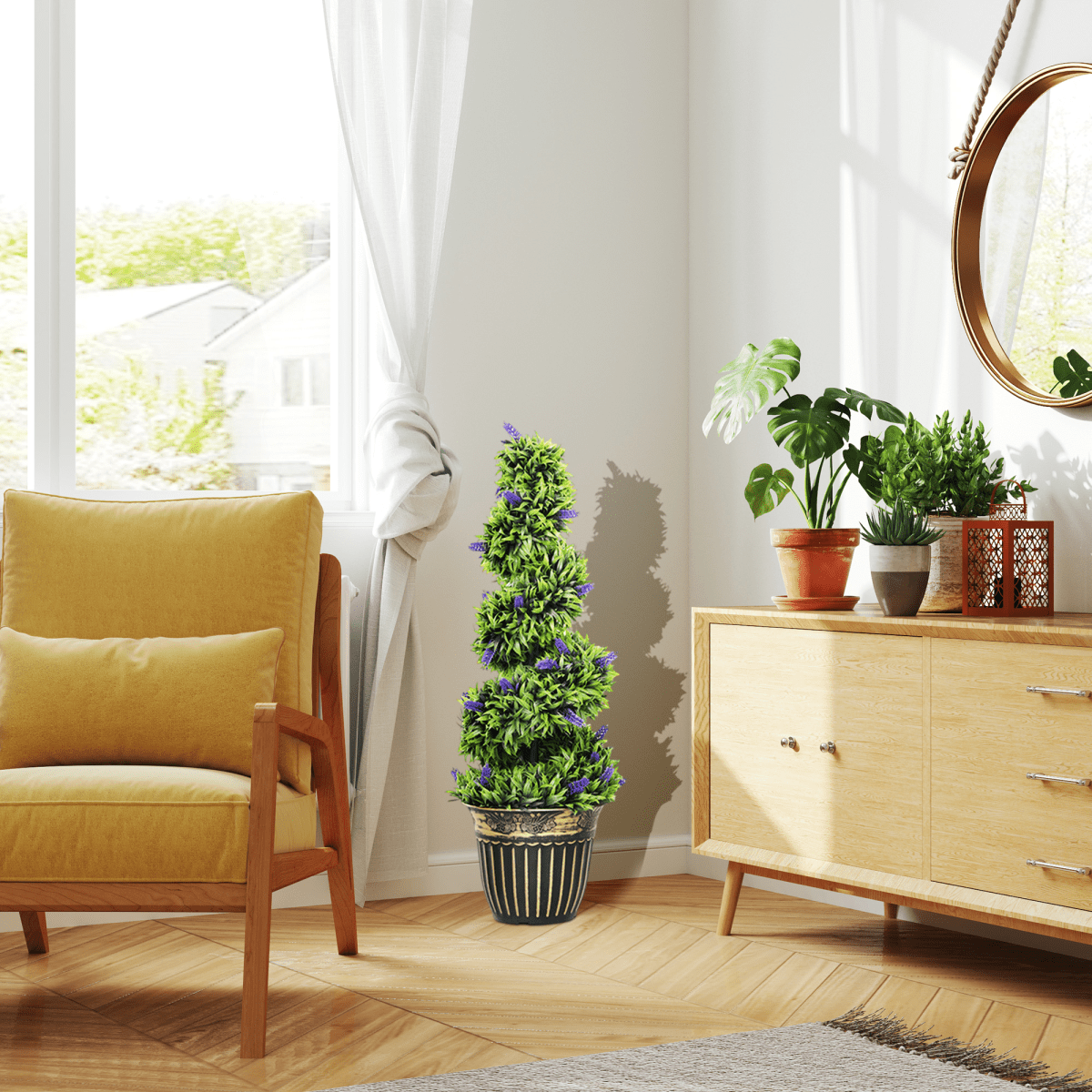 Vibrant HOMCOM 90cm Lavender & Green Spiral Artificial Plant Duo in Chic Pots - plants - express.com