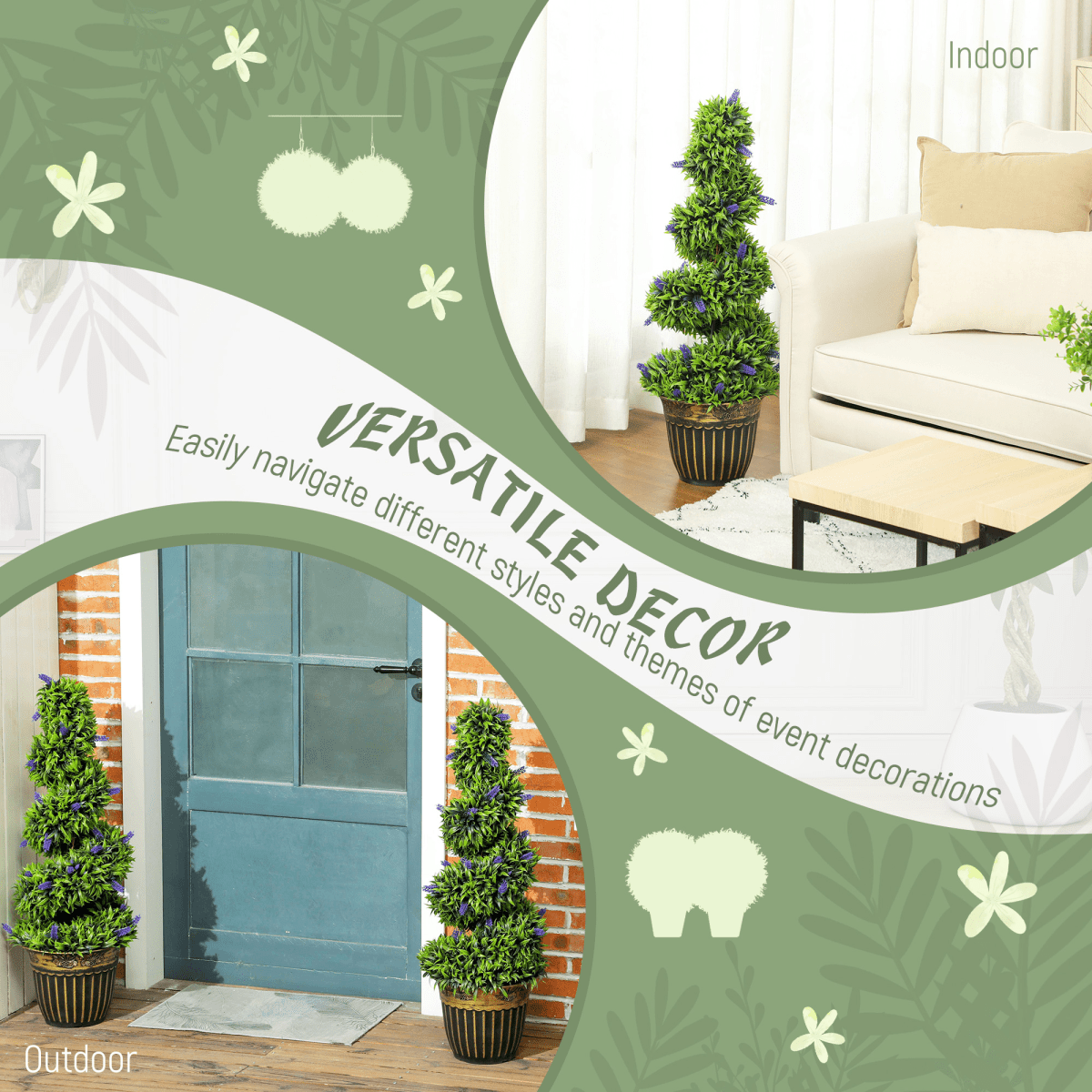 Vibrant HOMCOM 90cm Lavender & Green Spiral Artificial Plant Duo in Chic Pots - plants - express.com