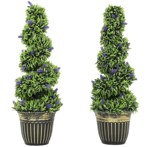Vibrant HOMCOM 90cm Lavender & Green Spiral Artificial Plant Duo in Chic Pots - plants - express.com