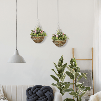 Vibrant Pack of 2 Artificial Lisianthus Hanging Planters - Effortless Elegance - plants - express.com