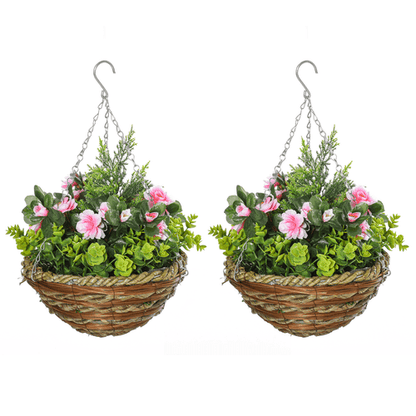 Vibrant Pack of 2 Artificial Lisianthus Hanging Planters - Effortless Elegance - plants - express.com