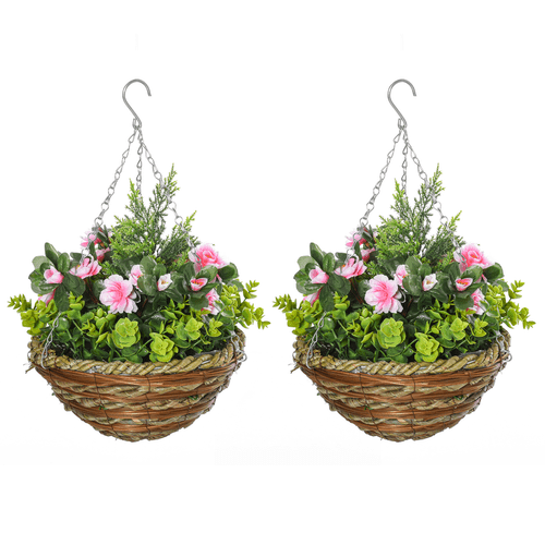 Vibrant Pack of 2 Artificial Lisianthus Hanging Planters - Effortless Elegance - plants - express.com
