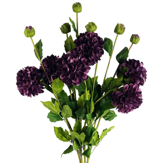 Vibrant Purple Artificial Dahlia PomPom Flower Stems - Pack of 6 - plants - express.com