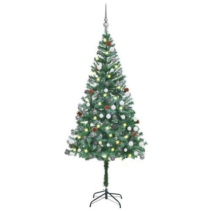 vidaXL 4.9ft Pre - lit Frosted Christmas Tree with Ornaments & Pine Cones - plants - express.com
