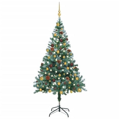 vidaXL 4.9ft Pre - lit Frosted Christmas Tree with Ornaments & Pine Cones - plants - express.com