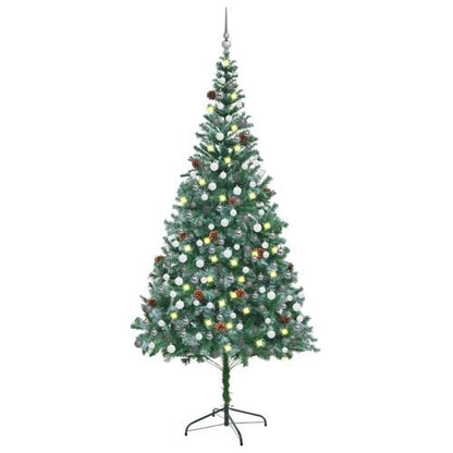 vidaXL 4.9ft Pre - lit Frosted Christmas Tree with Ornaments & Pine Cones - plants - express.com
