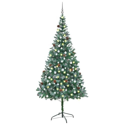 vidaXL 4.9ft Pre - lit Frosted Christmas Tree with Ornaments & Pine Cones - plants - express.com