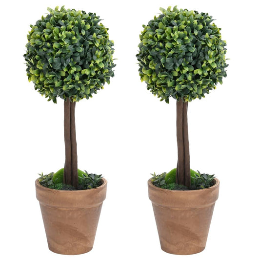 vidaXL Artificial Boxwood Plants 2 pcs with Pots Ball Shaped Green 33 cm - plants - express.com