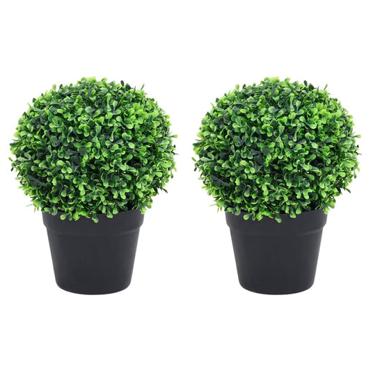 vidaXL Artificial Boxwood Plants 2 pcs with Pots Ball Shaped Green 37 cm - plants - express.com