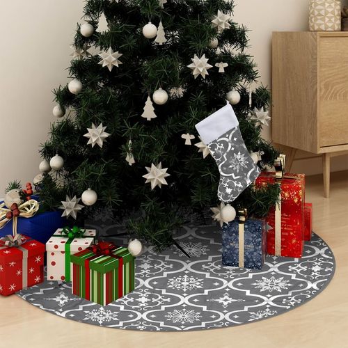vidaXL Festive Red Christmas Tree Skirt & Sock | Snow Pattern, 90cm - plants - express.com