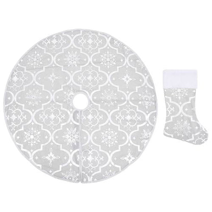 vidaXL Festive Red Christmas Tree Skirt & Sock | Snow Pattern, 90cm - plants - express.com