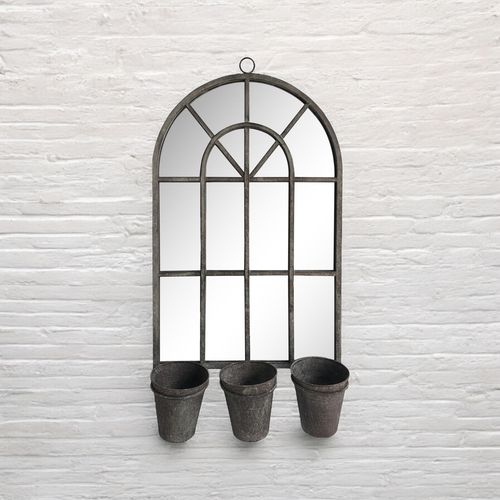 Vintage 78CM Rusty Wall Mirror with Triple Planter Holders & Pots - plants - express.com