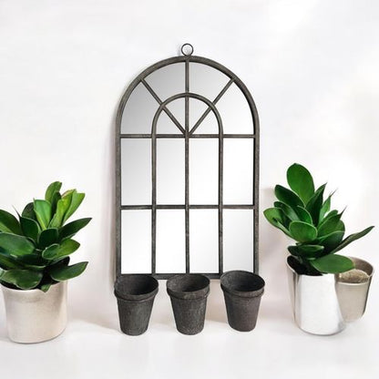 Vintage 78CM Rusty Wall Mirror with Triple Planter Holders & Pots - plants - express.com