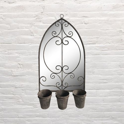Vintage - Inspired 73CM Rusty Wall Mirror with Triple Planter Set - plants - express.com