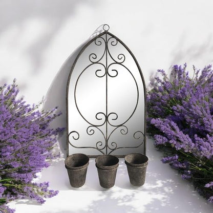 Vintage - Inspired 73CM Rusty Wall Mirror with Triple Planter Set - plants - express.com