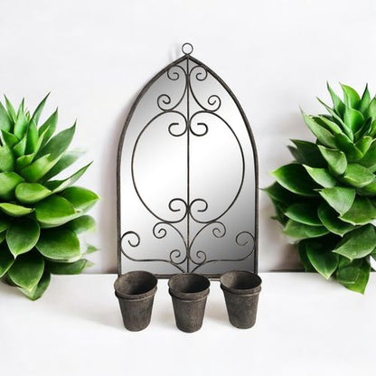 Vintage - Inspired 73CM Rusty Wall Mirror with Triple Planter Set - plants - express.com