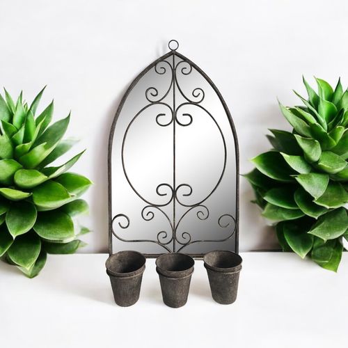 Vintage - Inspired 73CM Rusty Wall Mirror with Triple Planter Set - plants - express.com