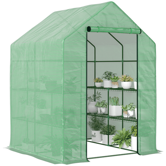 Walk in Garden Greenhouse Outdoor Grow House Shelves, 143x138x190cm Outsunny - plants - express.com