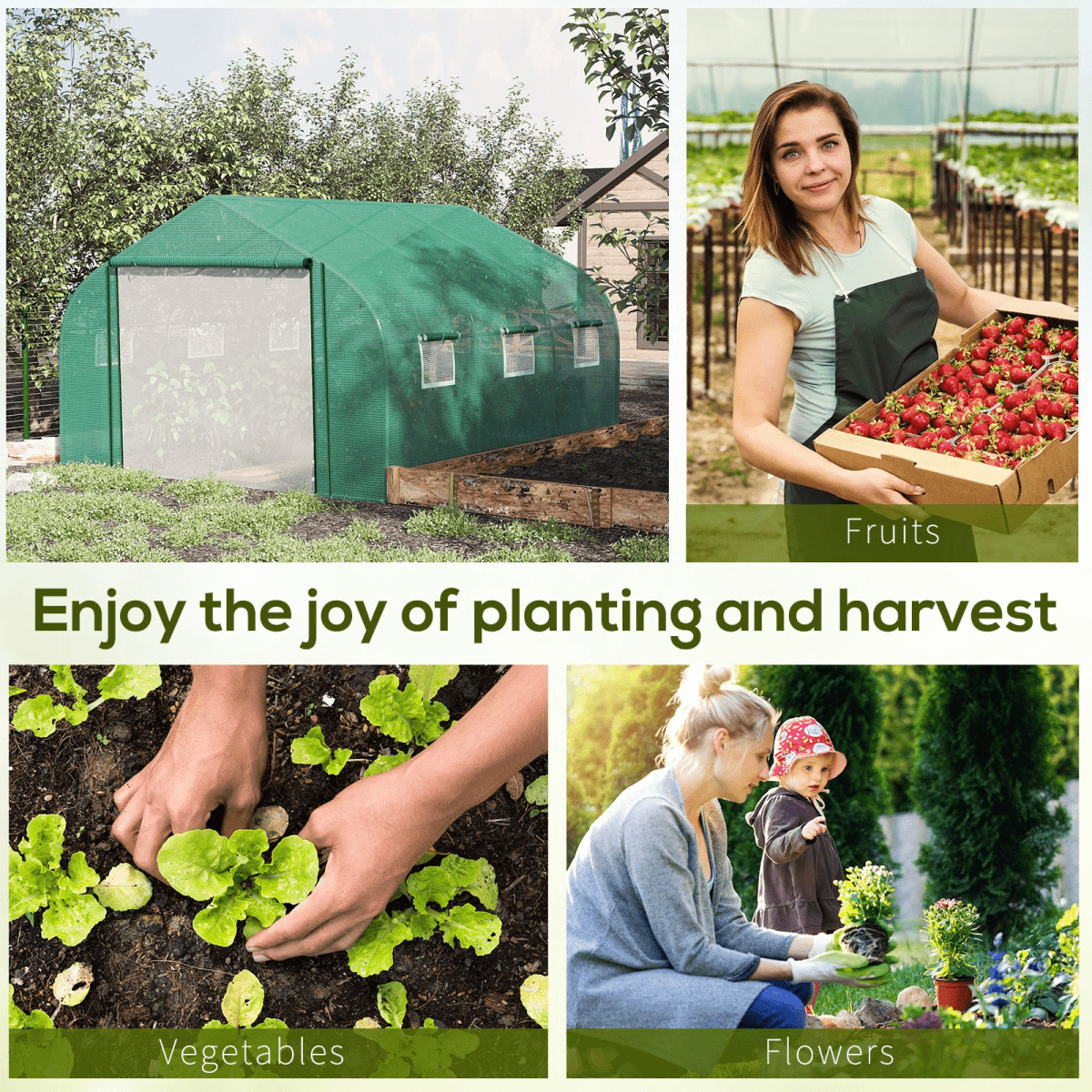 Walk - in Garden Greenhouse Zippered Roll Up Door & 6 Windows, 3.5 x 3 x 2m, Green - plants - express.com