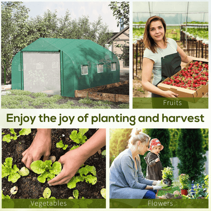 Walk - in Garden Greenhouse Zippered Roll Up Door & 6 Windows, 3.5 x 3 x 2m, Green - plants - express.com