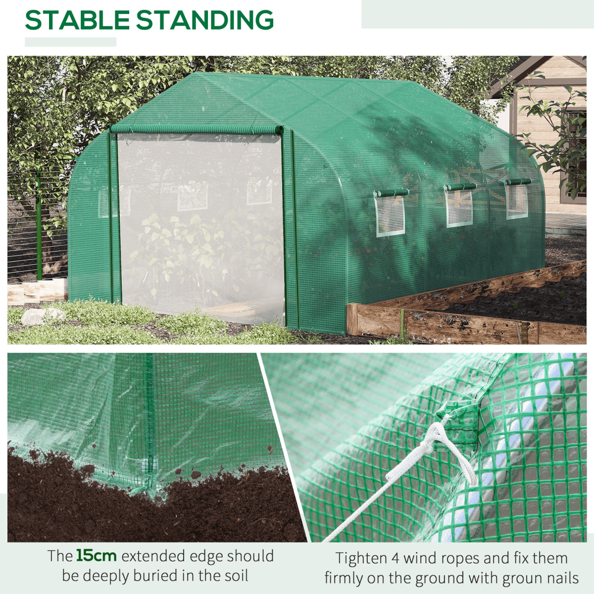 Walk - in Garden Greenhouse Zippered Roll Up Door & 6 Windows, 3.5 x 3 x 2m, Green - plants - express.com