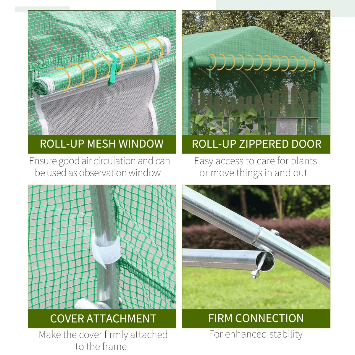 Walk - in Garden Greenhouse Zippered Roll Up Door & 6 Windows, 3.5 x 3 x 2m, Green - plants - express.com