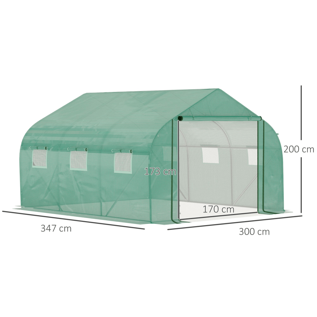 Walk - in Garden Greenhouse Zippered Roll Up Door & 6 Windows, 3.5 x 3 x 2m, Green - plants - express.com