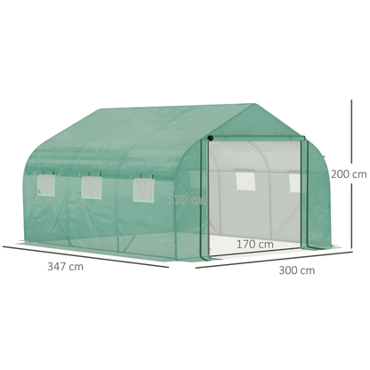 Walk - in Garden Greenhouse Zippered Roll Up Door & 6 Windows, 3.5 x 3 x 2m, Green - plants - express.com