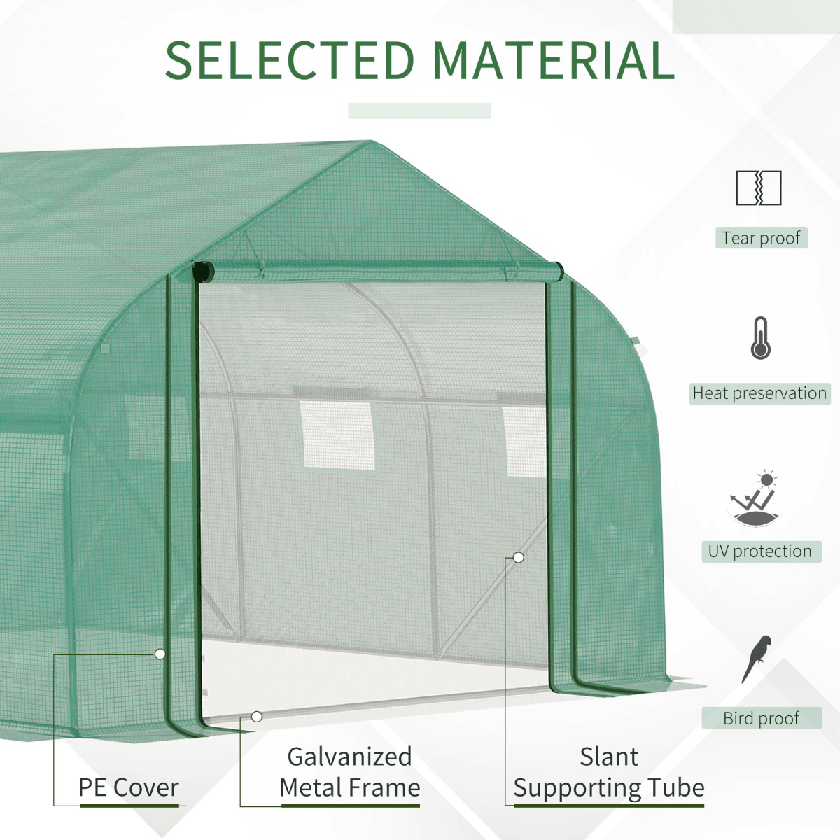 Walk - in Garden Greenhouse Zippered Roll Up Door & 6 Windows, 3.5 x 3 x 2m, Green - plants - express.com