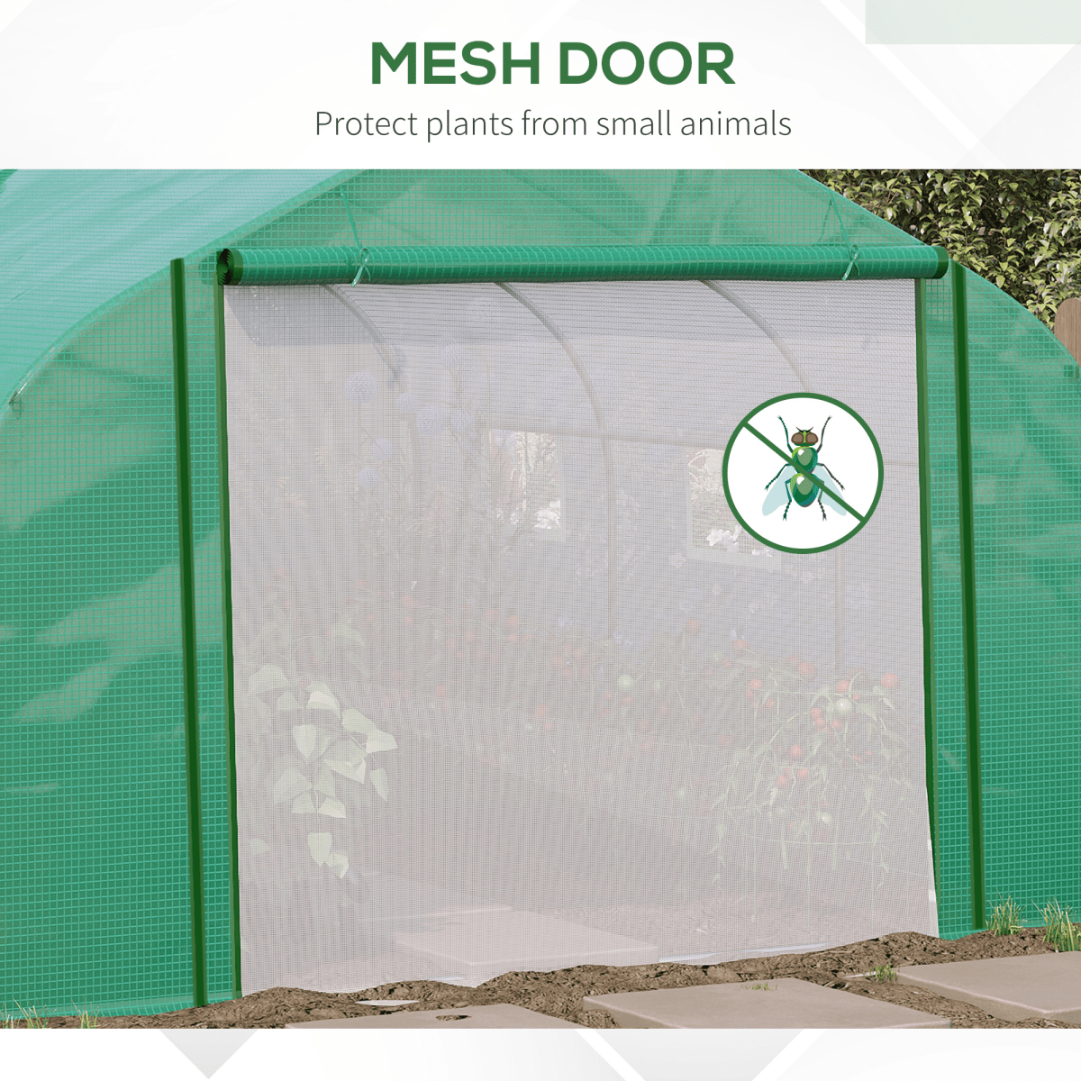 Walk - in Garden Greenhouse Zippered Roll Up Door & 6 Windows, 3.5 x 3 x 2m, Green - plants - express.com