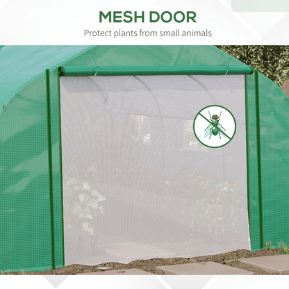 Walk - in Garden Greenhouse Zippered Roll Up Door & 6 Windows, 3.5 x 3 x 2m, Green - plants - express.com