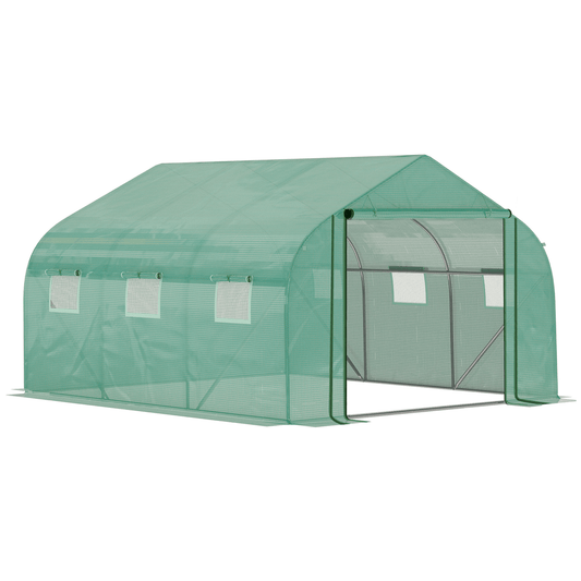Walk - in Garden Greenhouse Zippered Roll Up Door & 6 Windows, 3.5 x 3 x 2m, Green - plants - express.com