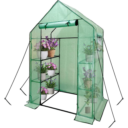 Walk In Greenhouse with Shelves 3 - Tier PE Cover 143x73x195cm Grandhom - plants - express.com