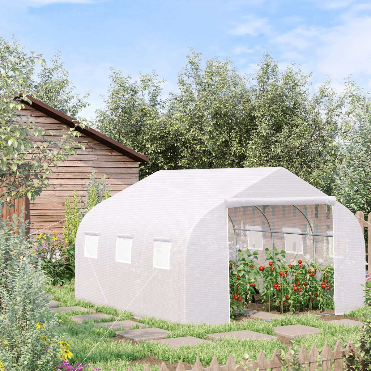 Walk - In Greenhouse with White PE Mesh Cover & Galvanized Frame - plants - express.com