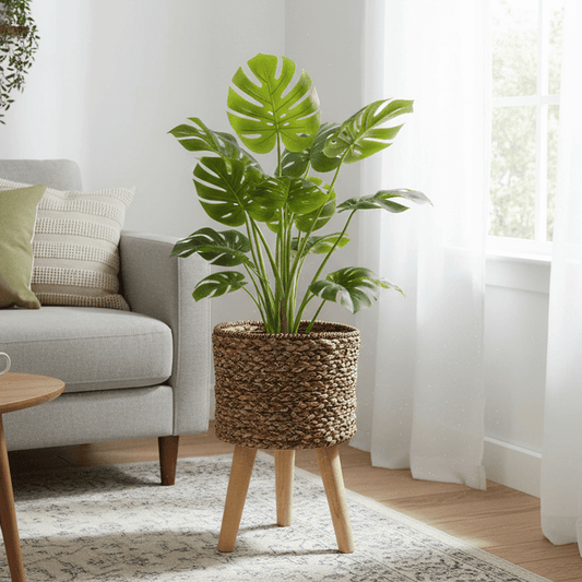Weatherproof Woven Effect Large Fiberglass Planter - 39cm x 26cm - plants - express.com