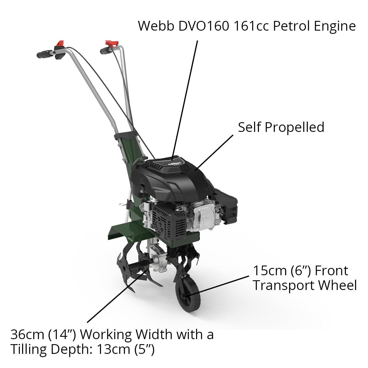 Webb 161cc 36cm (14") Petrol Tiller - plants - express.com