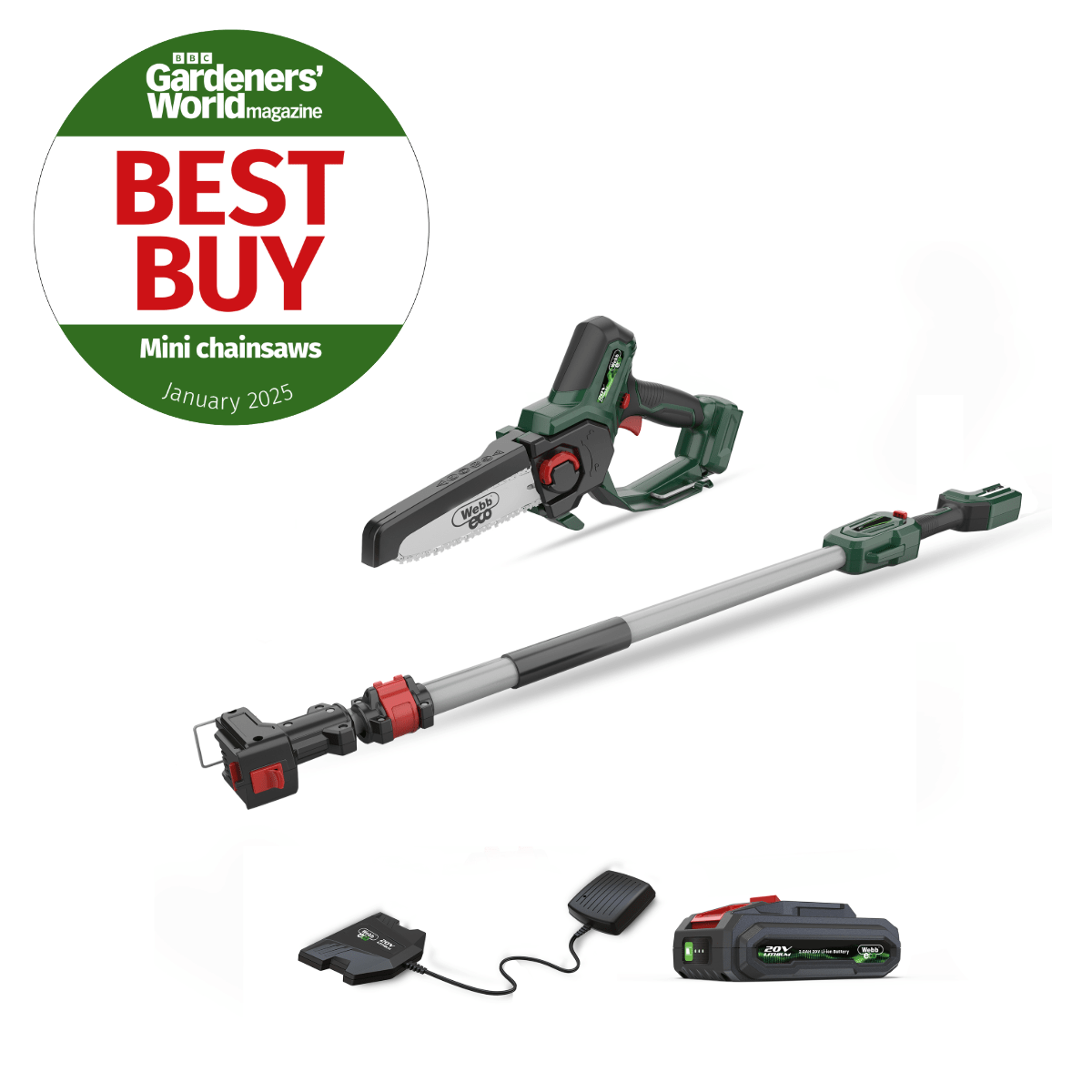 Webb 20V 15cm (6") Cordless Pruing Saw with Extension Pole (2AH Battery & Charger) - plants - express.com