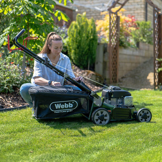Webb Supreme 46cm (18") Self Propelled High Wheel Petrol Rotary Lawnmower Briggs & Stratton - plants - express.com