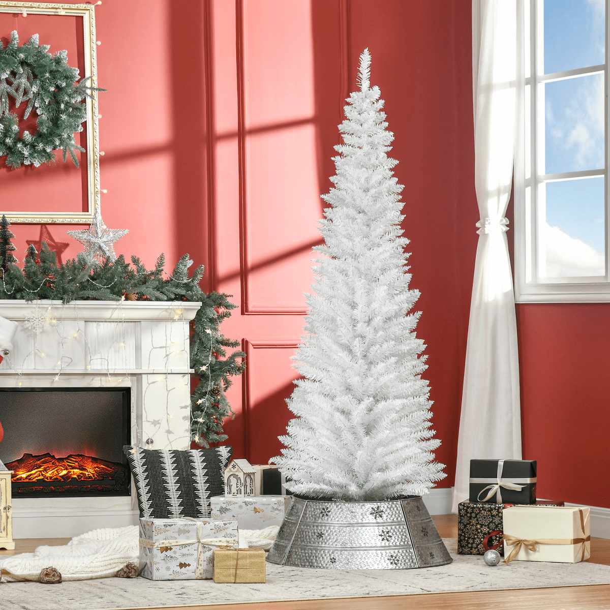 White 6ft Pencil - Slim Christmas Tree, 390 Tips, Easy Setup - plants - express.com