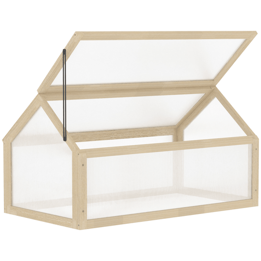 Wooden Cold Frame Greenhouse Garden Polycarbonate Grow House, Natural Outsunny - plants - express.com