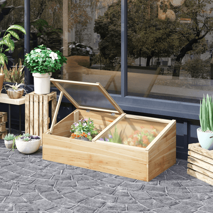 Wooden Cold Frame Greenhouse Grow House, 100 x 50 x 36 cm, Natural - plants - express.com