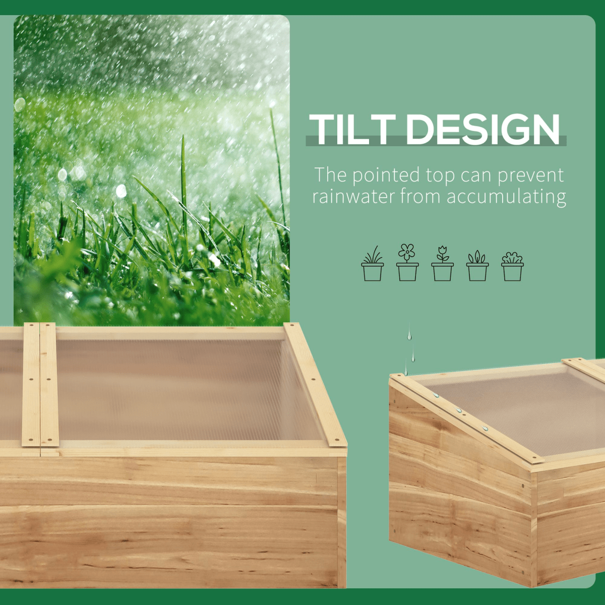 Wooden Cold Frame Greenhouse Grow House, 100 x 50 x 36 cm, Natural - plants - express.com