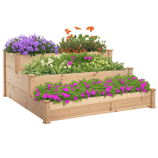 Wooden Raised Bed 3 - Tier Planter Kit Elevated Plant Box 124x124x56cm - plants - express.com