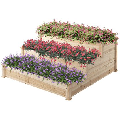 Wooden Raised Bed 3 - Tier Planter Kit Elevated Plant Box 124x124x56cm - plants - express.com