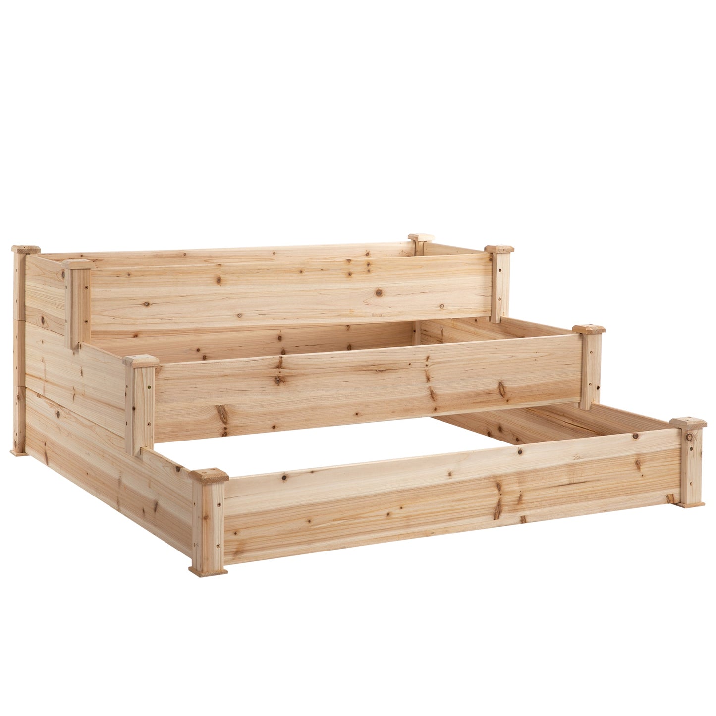 Wooden Raised Bed 3 - Tier Planter Kit Elevated Plant Box 124x124x56cm - plants - express.com