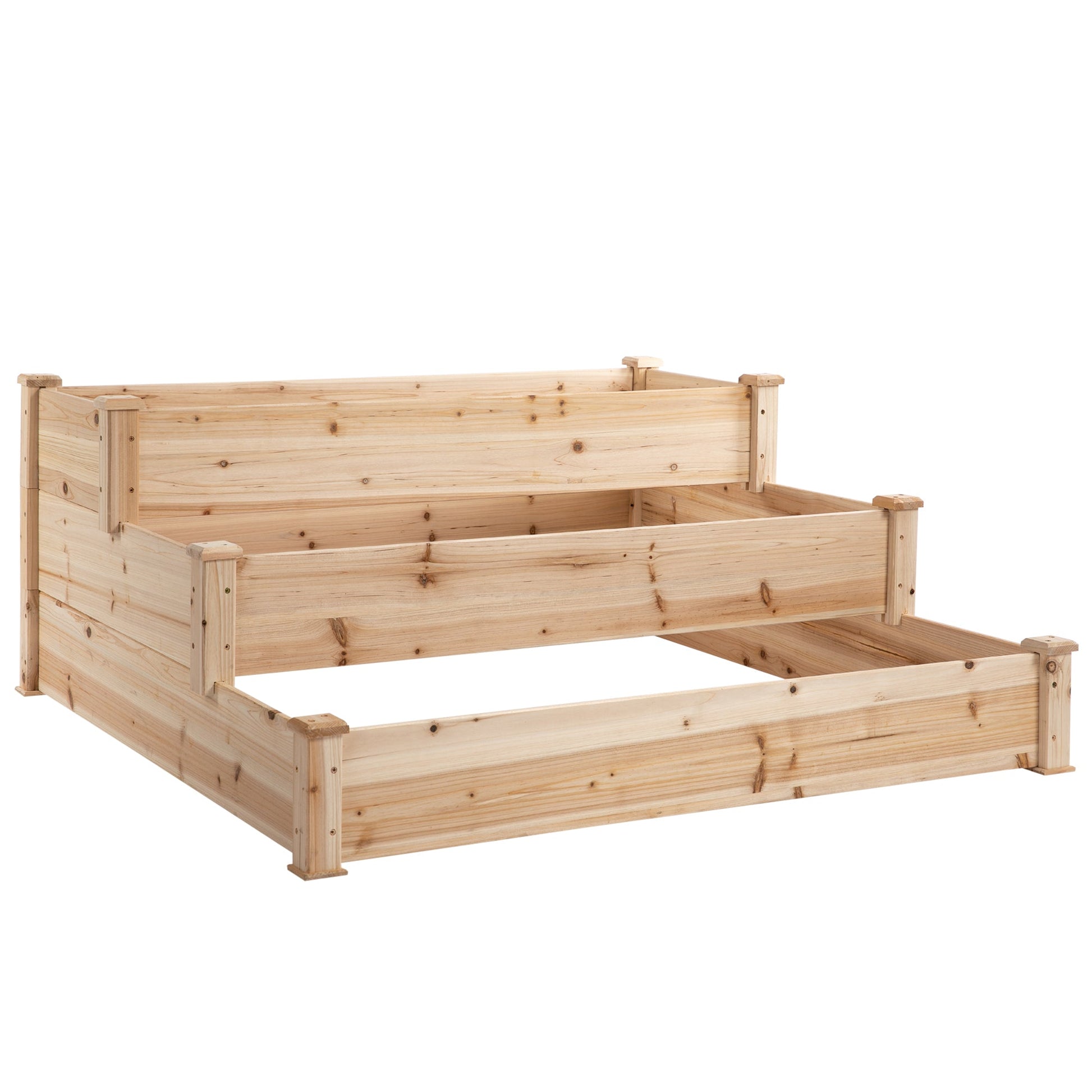 Wooden Raised Bed 3 - Tier Planter Kit Elevated Plant Box 124x124x56cm - plants - express.com