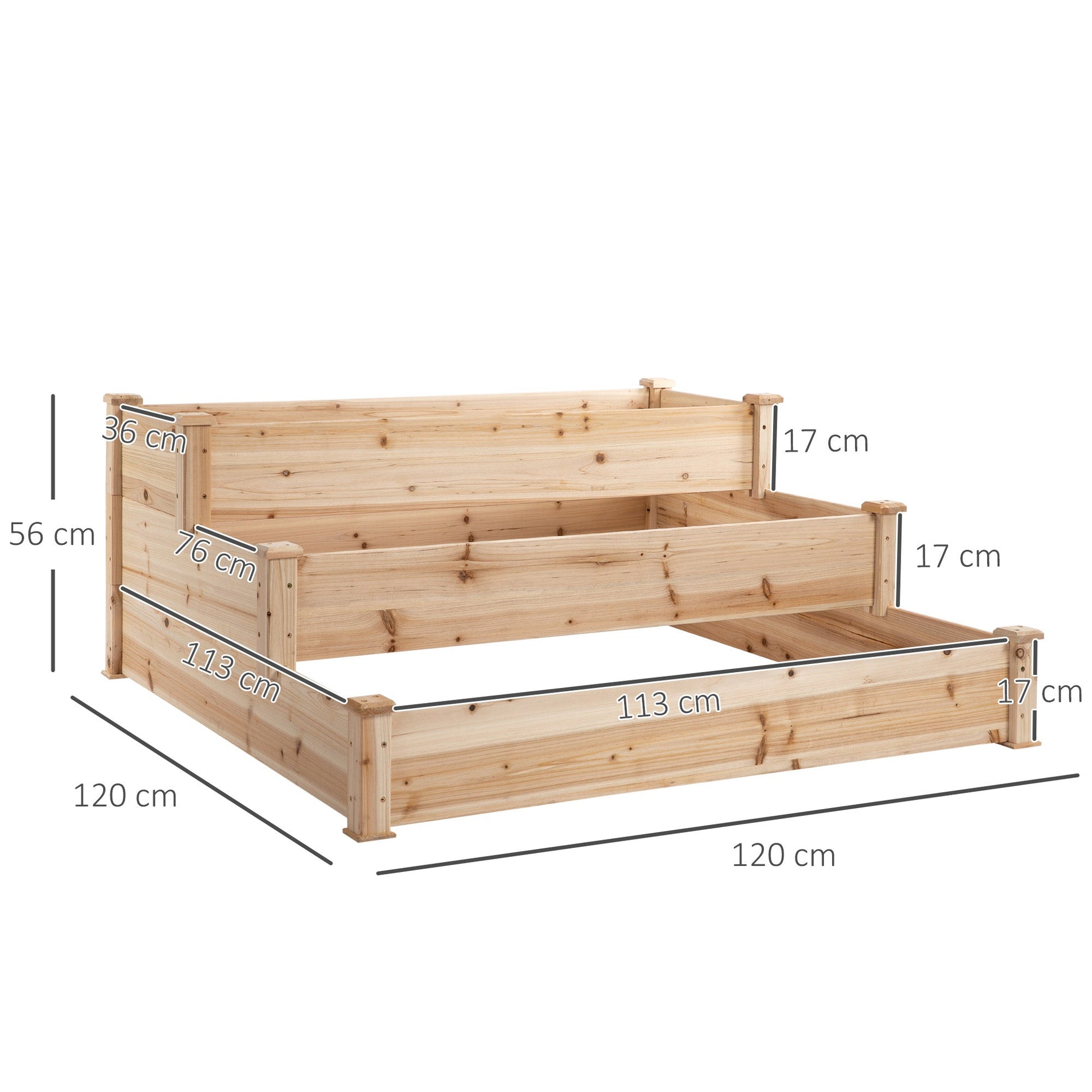 Wooden Raised Bed 3 - Tier Planter Kit Elevated Plant Box 124x124x56cm - plants - express.com